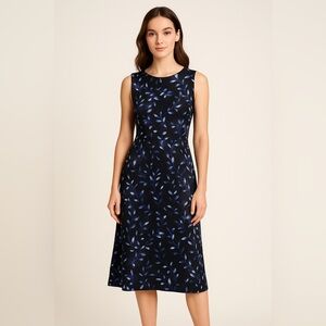 🌸 Lisa Jo Sleeveless Floral Midi Dress – Black & Blue – Size M 🌸